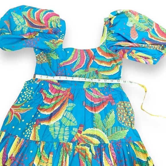 FARM RIO Tropics Tiered Midi Dress In Blue Banana Print Midi Dress Women’s Sz XS - Picture 13 of 15